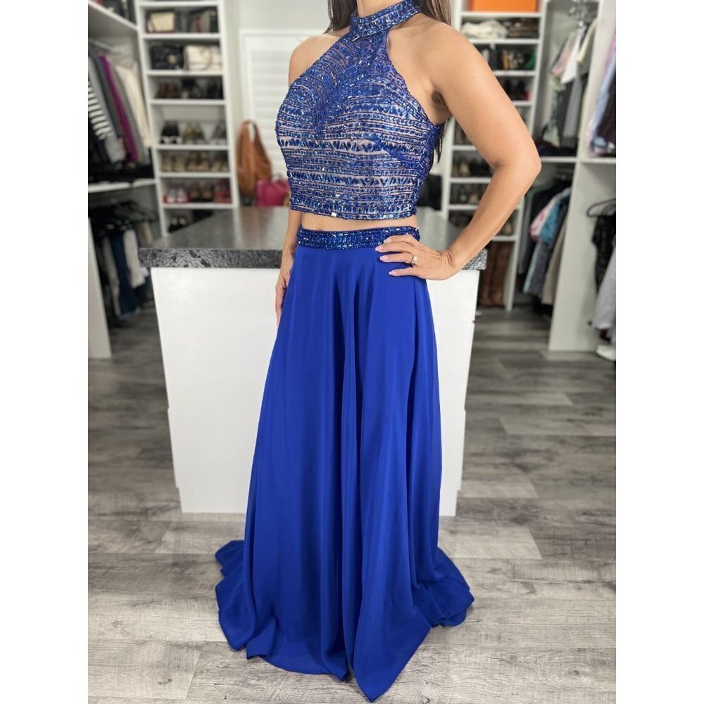 2 Cute Blue Beaded Two Piece Formal Gown $448 - Picture 6 of 16